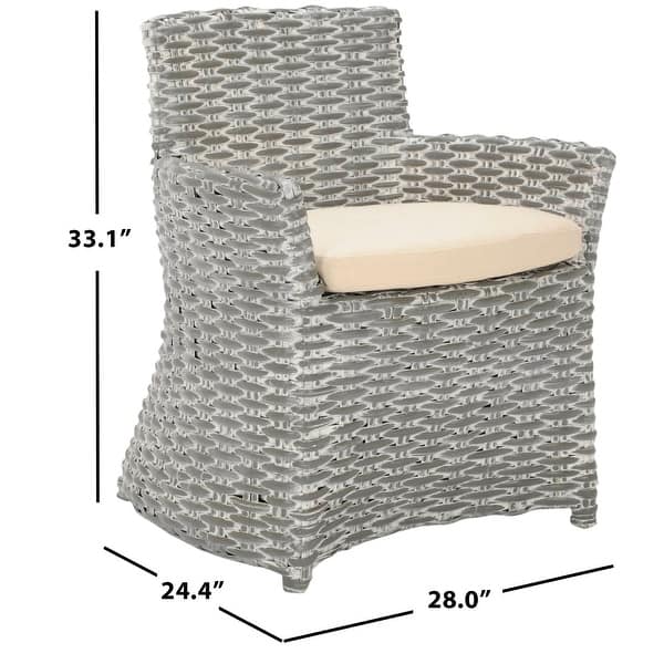 dimension image slide 1 of 2, SAFAVIEH Dining Rural Woven St. Thomas Wicker Washed out Grey Arm Chair - 28" W x 24" D x 33" H