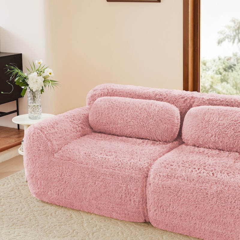 Homy Casa Pink Plush Modular Sectional Sofa Set Soft Cloud Floor Couch