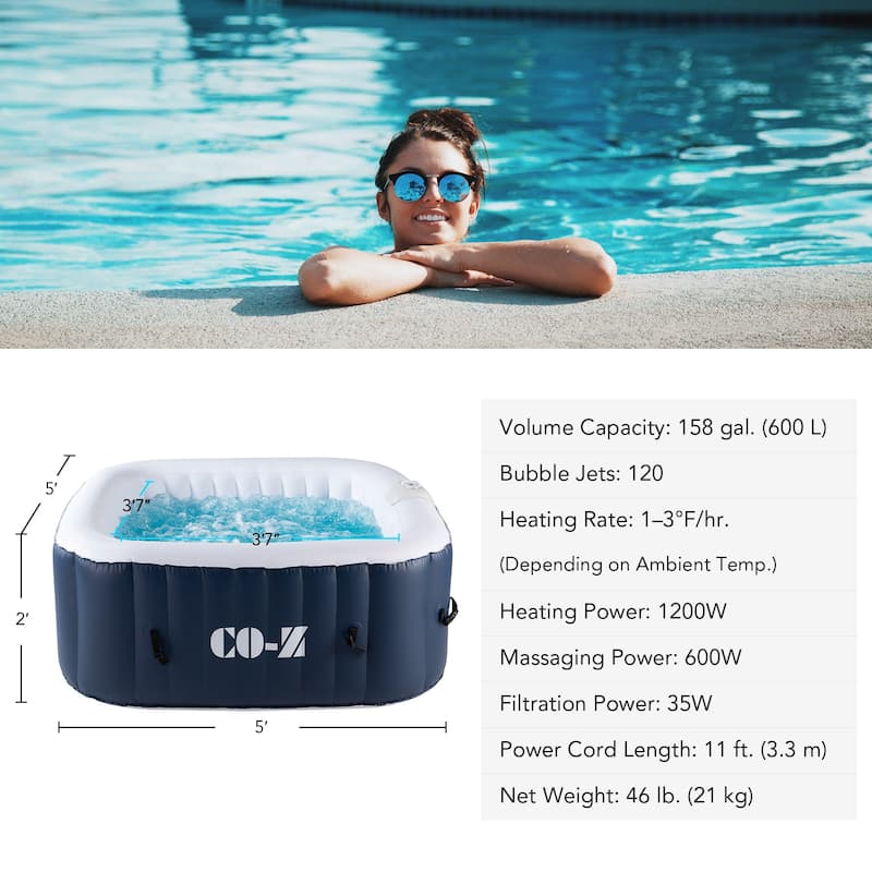 CO-Z Square Inflatable Hot Tub, 4 Person Blow Up Portable Hot Tub