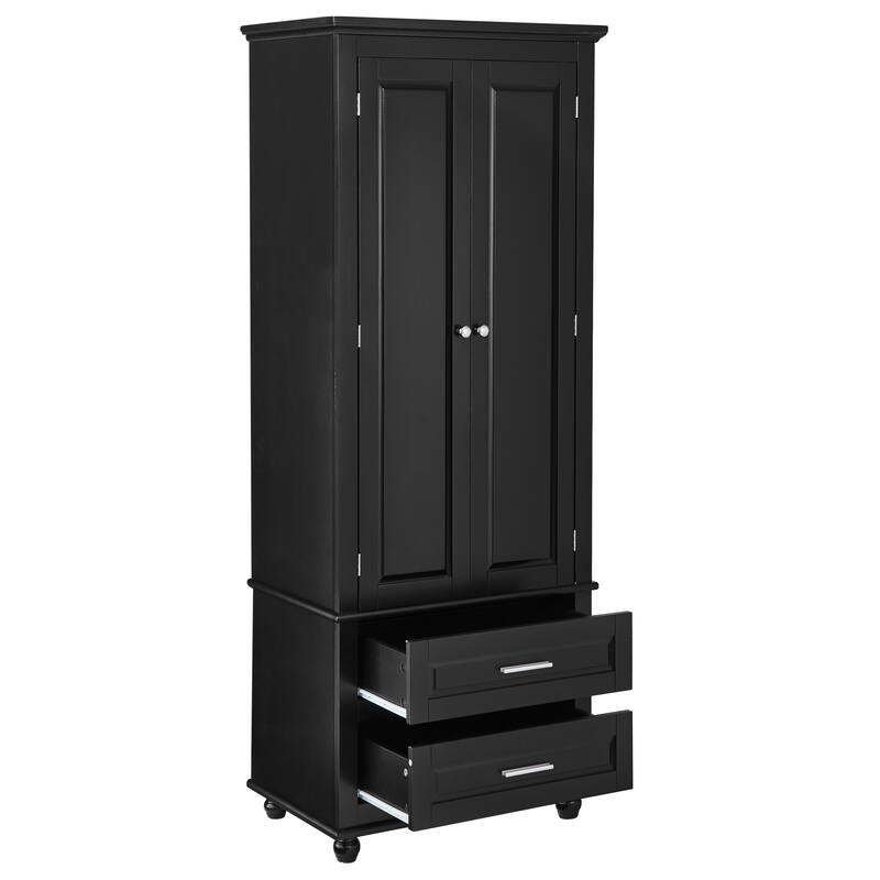 Tall Storage Cabinet with Two Drawers - Black