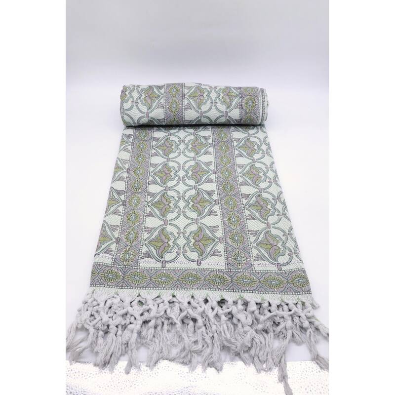 Fabdivine Hridyavan Handcrafted Cotton Blanket - Indian Block Print Throw for Couch, Chair & Bedroom Decor, 90"x54"