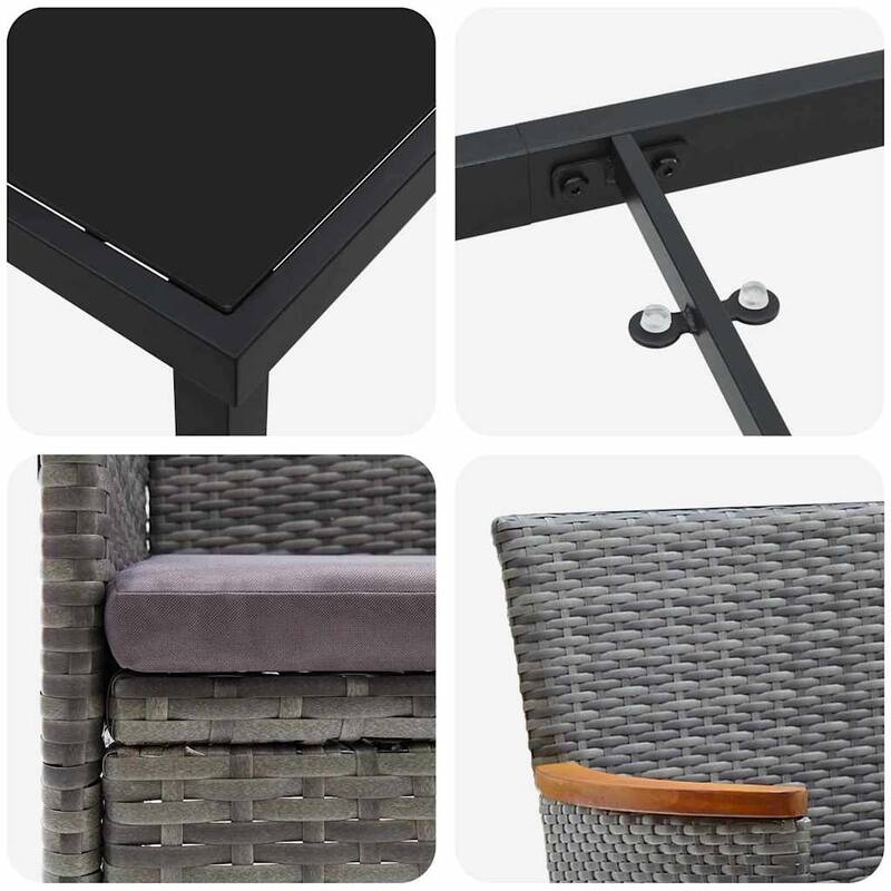 vidaXL Garden Dining Set with Cushion Black Poly Rattan