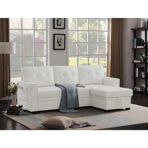 Faux Leather Convertible Sleeper Sectional with Storage Chaise