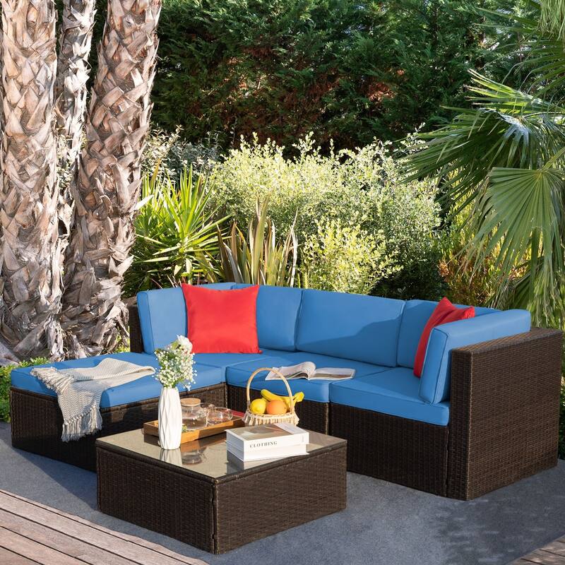 Homall 5 Pieces Patio Furniture Sets Outdoor Sectional Sofa Manual Weaving Rattan