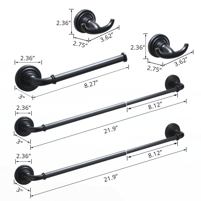 4-Pieces Bathroom Towel Rack 24 Inches Adjustable
