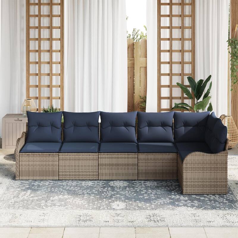 vidaXL 6/7 Garden Sofa Set with Cushions Black/Brown/Grey Poly Rattan - 113.2 x 48.2 x 27.2
