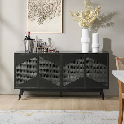 Glen Modern 63" Wide Rattan 4-Door Sideboard with Solid Wood Legs by HULALA HOME