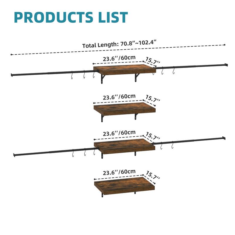 Wall-Mounted Clothing Storage Rack Multi-Functional Closet Organizer System with Adjustable Rods and Shelves