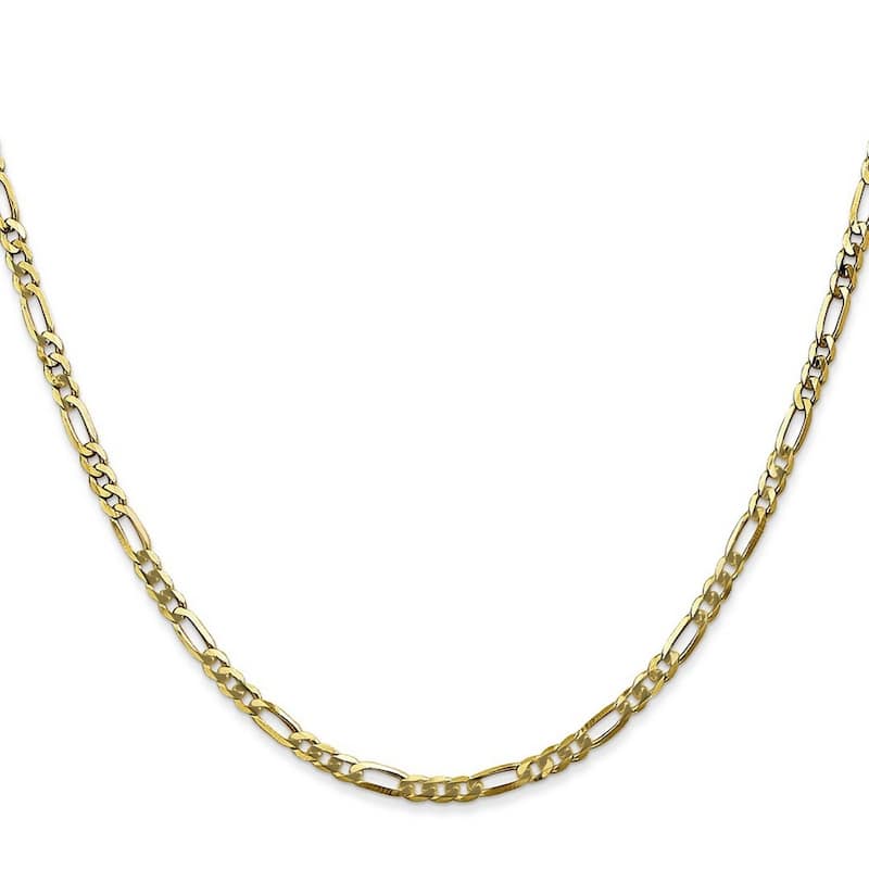 Curata 10k Yellow Gold 2.75mm Flat Figaro Chain Necklace (Lobster) Options: 16 18 20 22 24