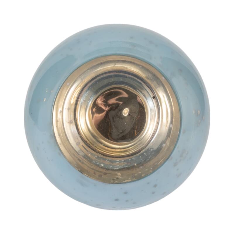 Sagebrook Home Glass Aqua/White Round Bowl Pillar Holder w/Marble Base