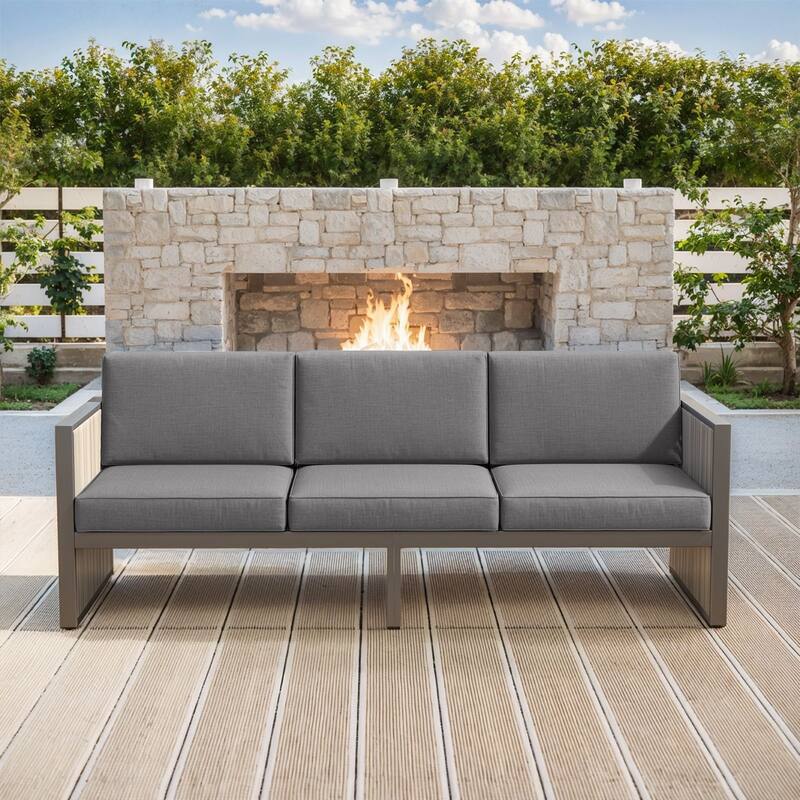 Gymojoy 3-Seat Outdoor Sofa, Weatherproof PE Rattan & Thick Cushions for Patio, Garden