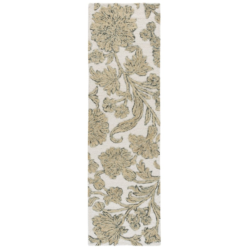 SAFAVIEH Handmade Jardin Clodette Floral Wool Rug - 2'3" x 8' Runner - Ivory/Green