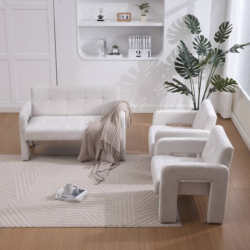 Modern 2-Seater Sofa Armchair with Chenille Fabric, for Living Rooms, Bedrooms, Lounges and Reading, Beige