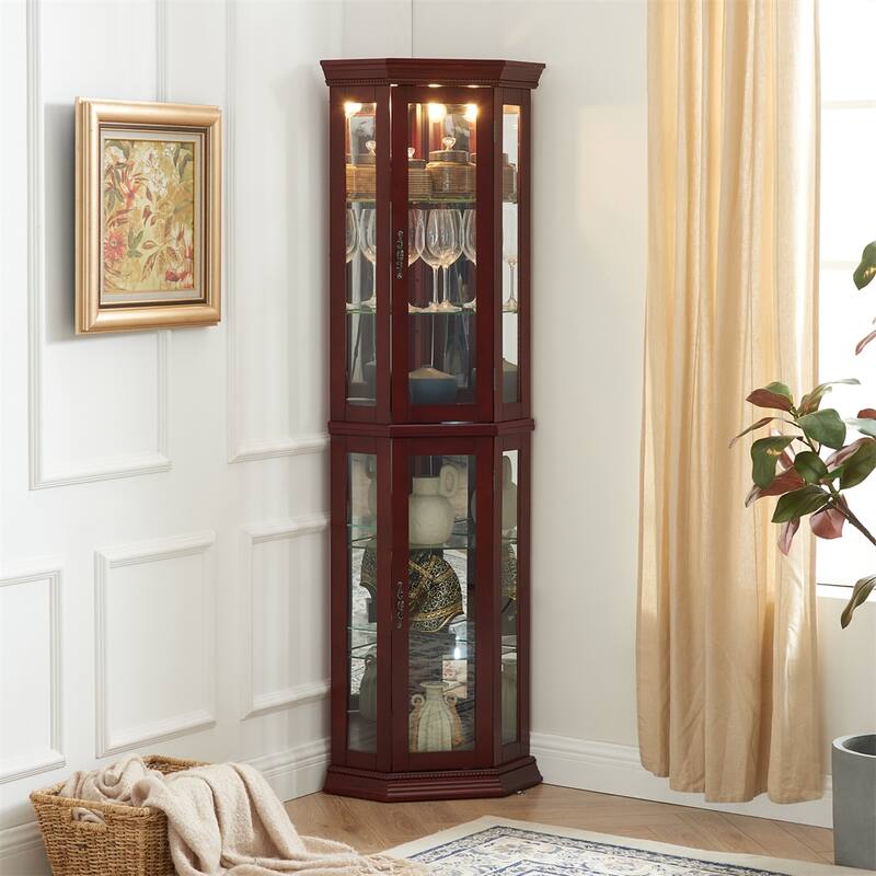 Lighted Display Cabinet with Adjustable Glass Shelves (No E26 Bulb)