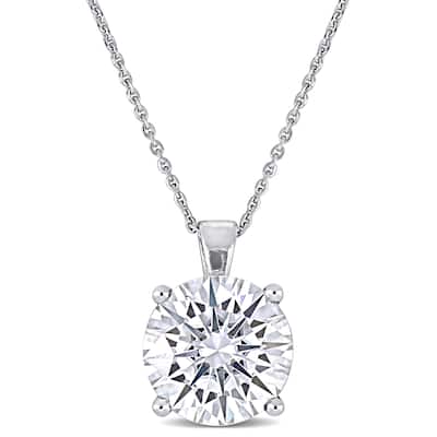 Miadora 3 1/2ct DEW Created Moissanite Solitaire Pendant with Chain in 14k White Gold - 14 mm x 10 mm