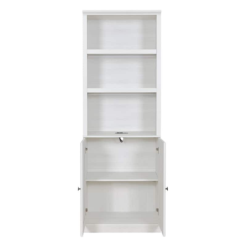 White Twin Size Murphy Bed Convertible Horizontal Cabinet Space Saving Platform Bed Folding into Hideaway Wall Bed, Bookcase Bed