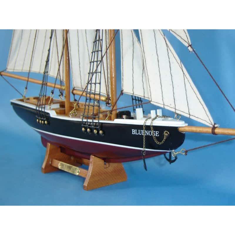 17" White Wooden Bluenose Model Sailboat Ideal for Nautical Decoration Accent - 17" L x 3" W x 14" H