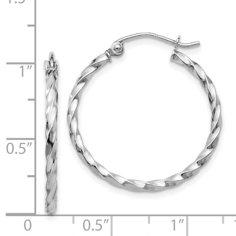 Curata 14k White Gold Twist Polished 2x25.5 Hoop Earrings