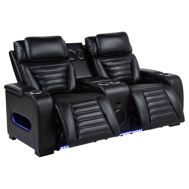 Zuma Faux Leather Dual Power LED Sofa Set Black