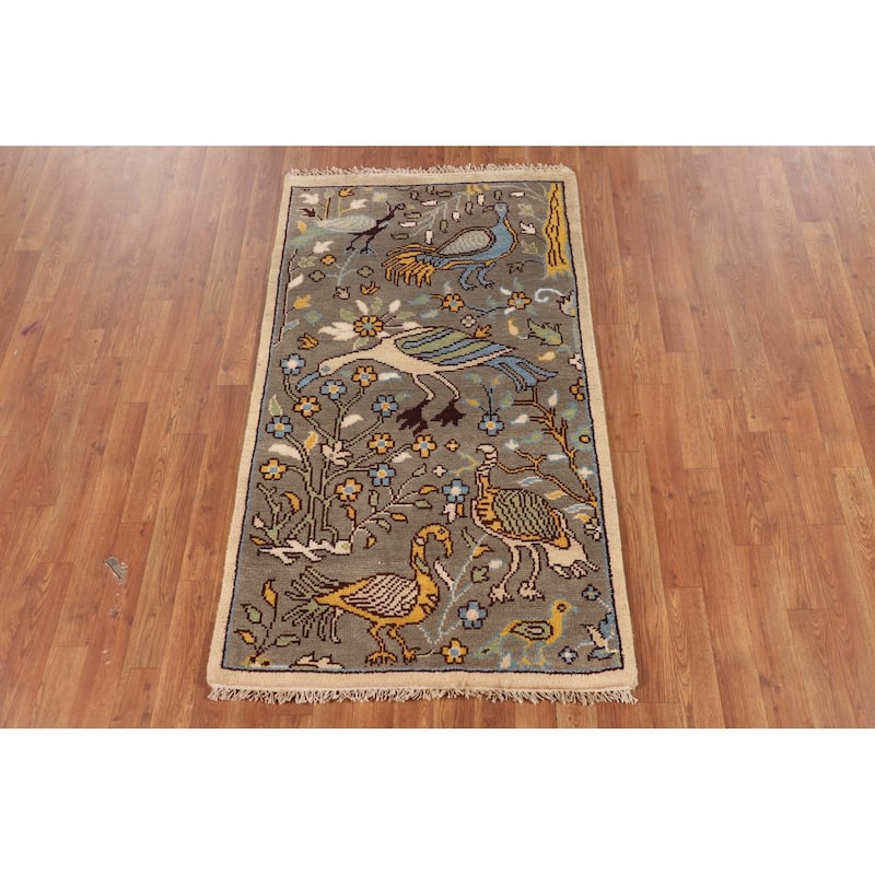 Animals Design Ziegler Indian Foyer Rug Handmade Wool Carpet - 2'11"x 5'1"