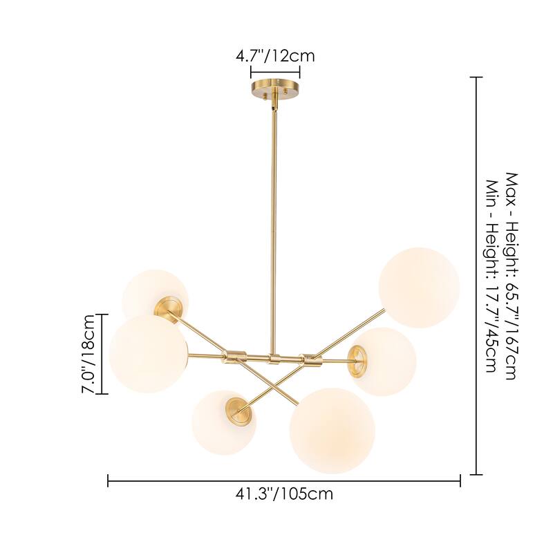 6-Light Mid-Century Modern Brass and Glass Globe Sputnik Chandelier for Living Room - 6 Light
