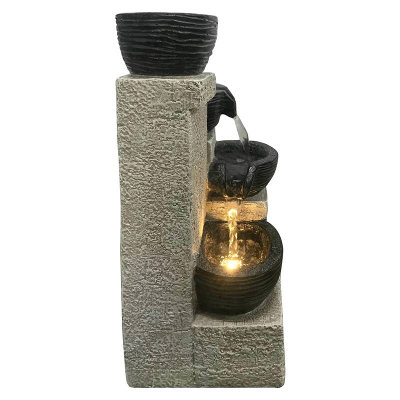 LED Lighted Cascading 4-Tier Stacking Bowl Tabletop Fountain - 11"