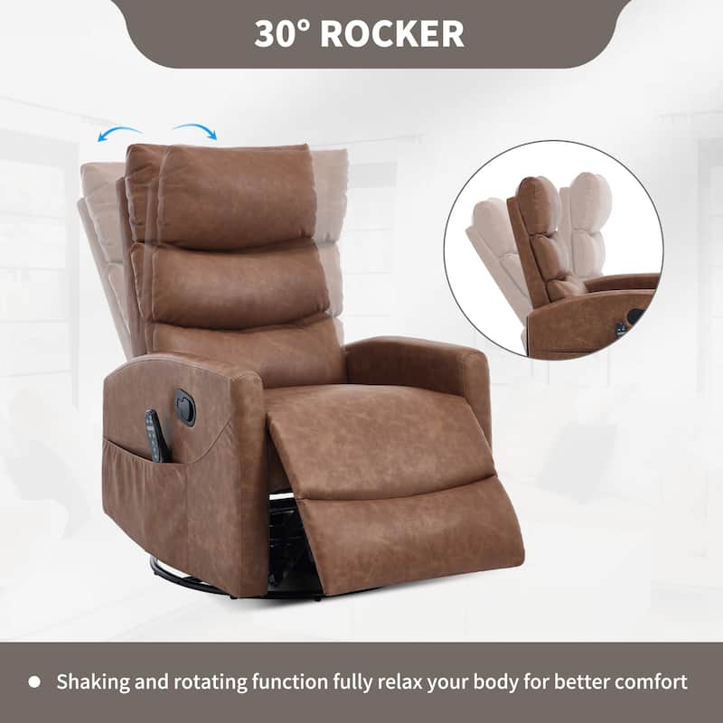 360° Swivel Rocking Recliner with Heat & Massage, Faux Leather