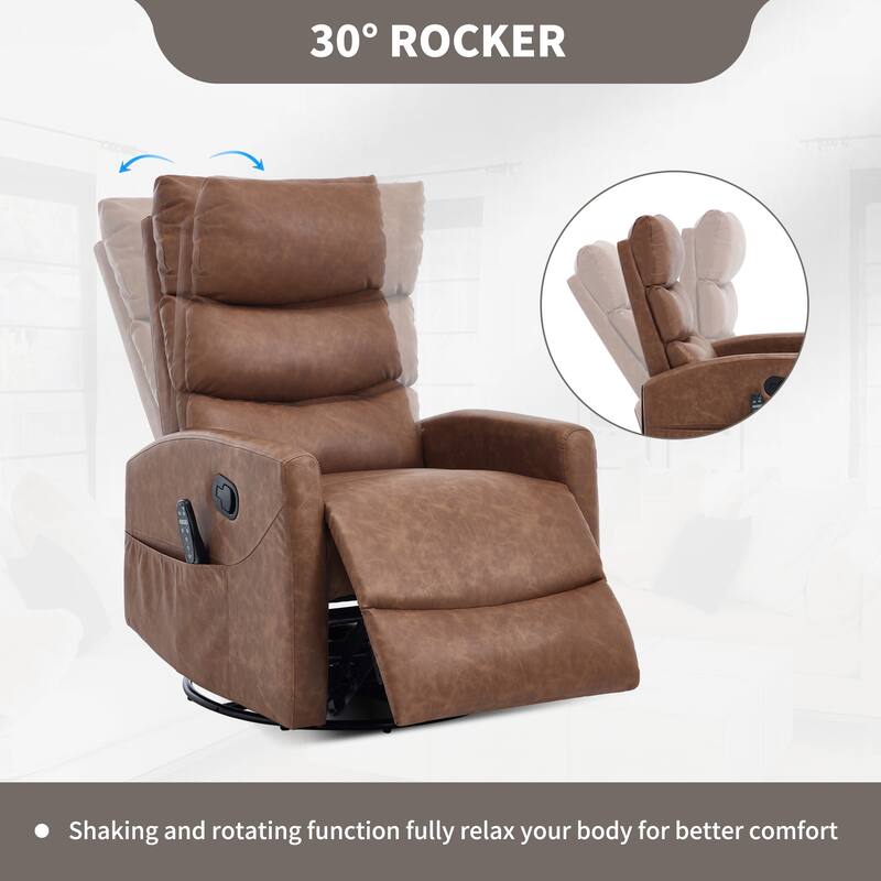 Fabric Manual Recliner Chair with Heat & Massage, Swivel Recliner Chair with Side Pockets, Ergonomic Single Sofa Chair