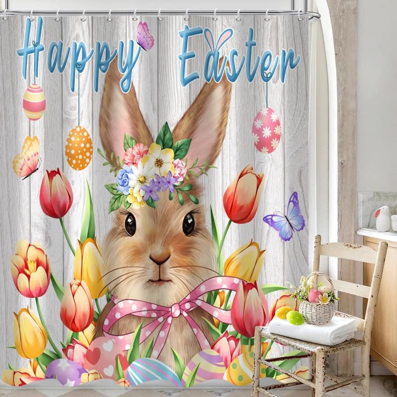 Happy Easter Funny Rabbit Bunny Bathroom Curtains Set, 72" x 72"
