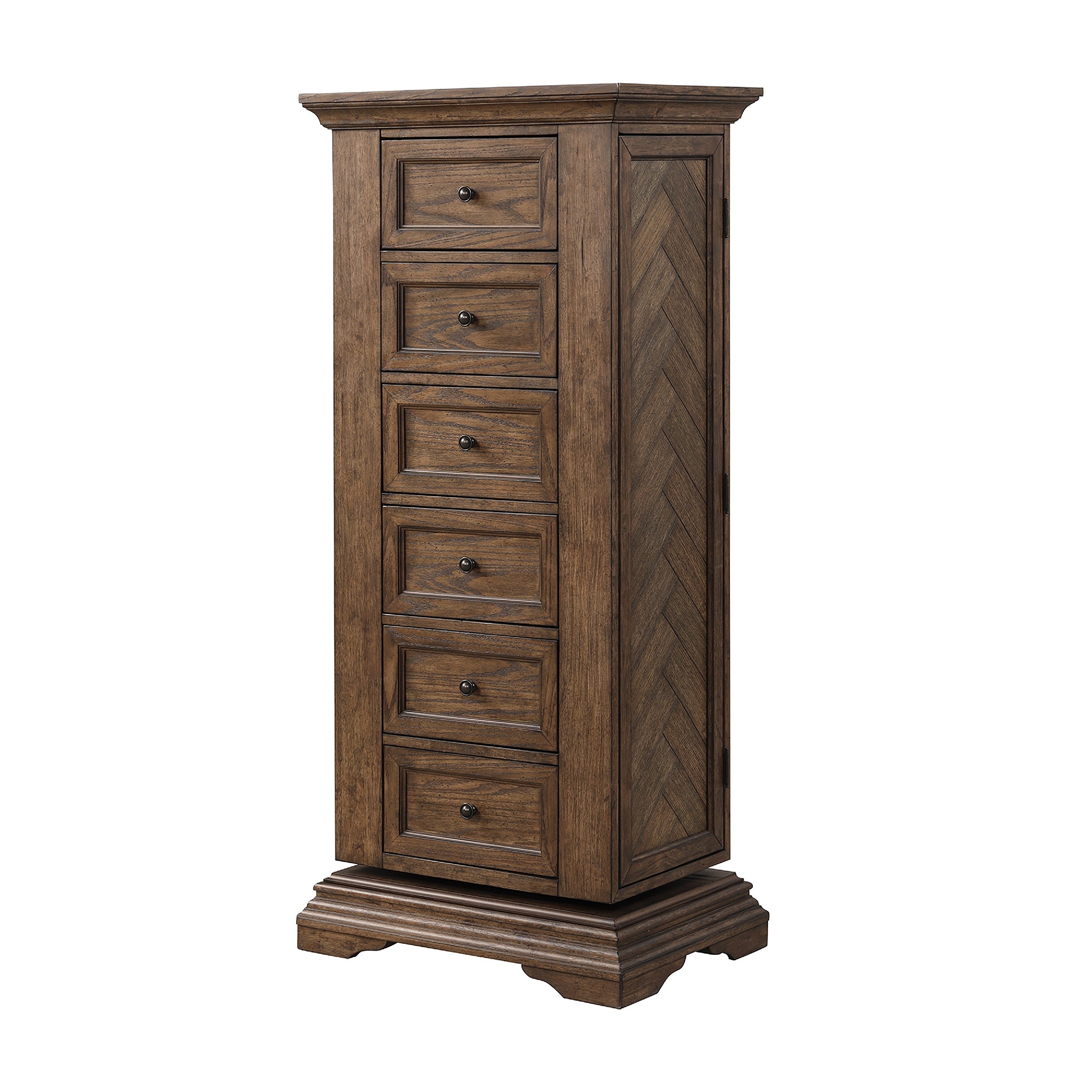 Vesy Swivel Tall Lingerie Chest with Mirror, 6 Drawers, Walnut Brown