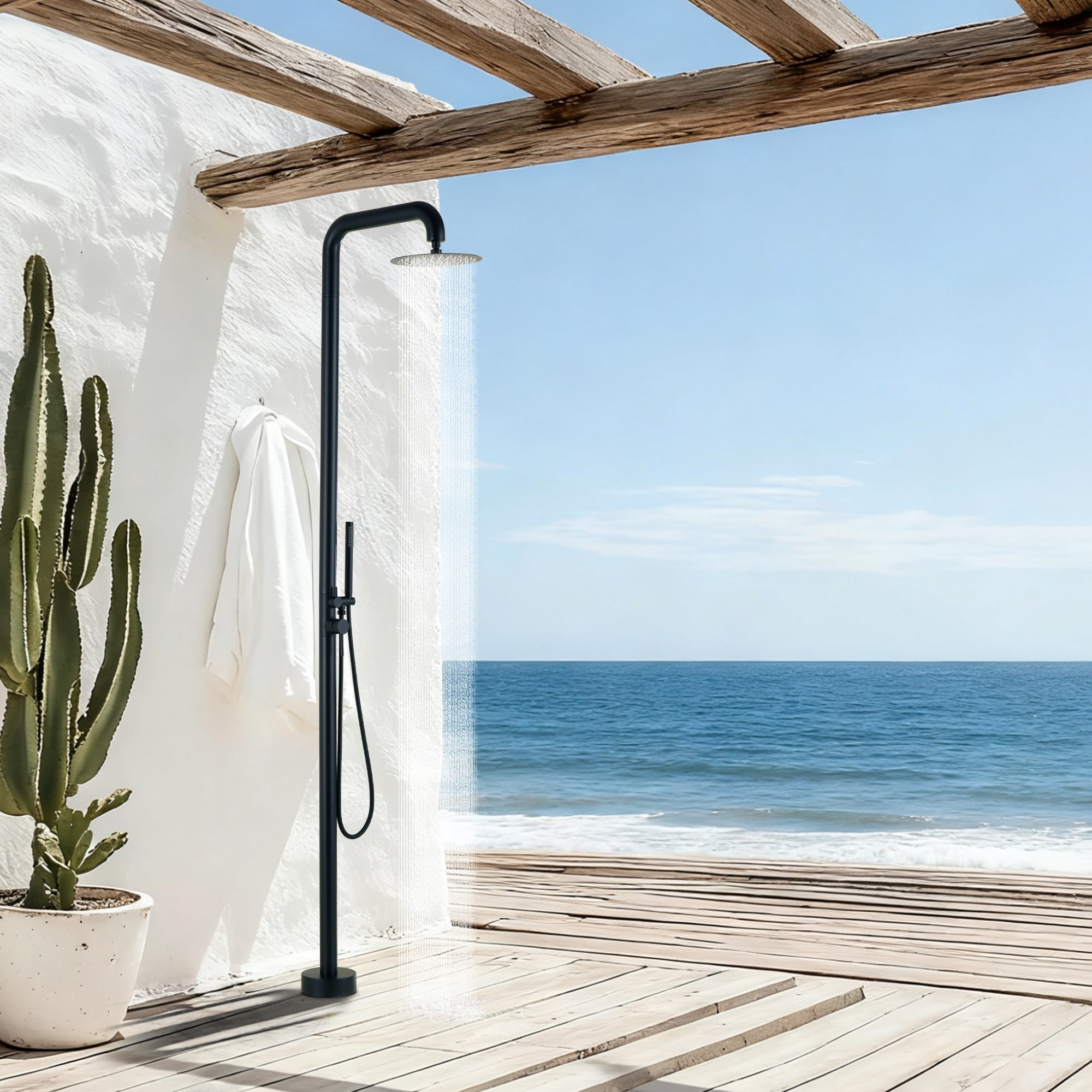 81"H Stainless Steel Freestanding Outdoor Shower with Handheld Shower