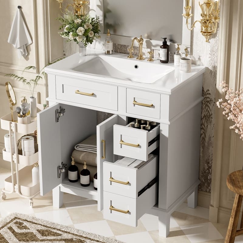 MEDUNJESS 30'' Bathroom Vanity with Ceramic Sink, Bathroom Storage Cabinet