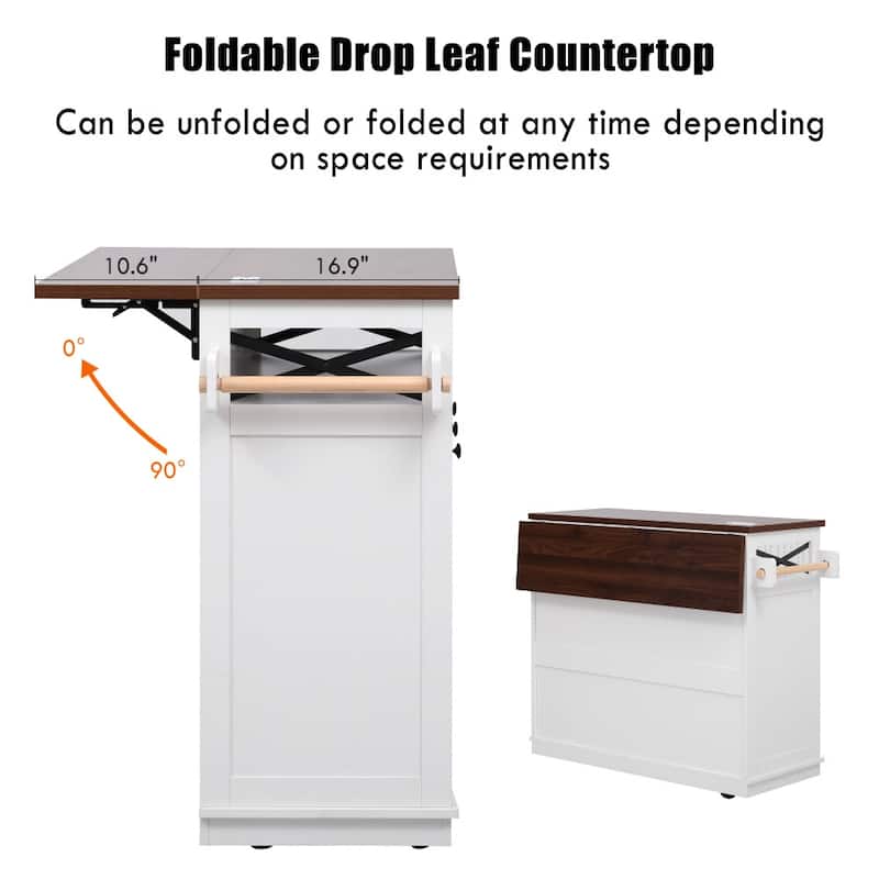 46.5'' Farmhouse Kitchen Island with Drape of Beads, Power Outlet and Internal Iron Shelf