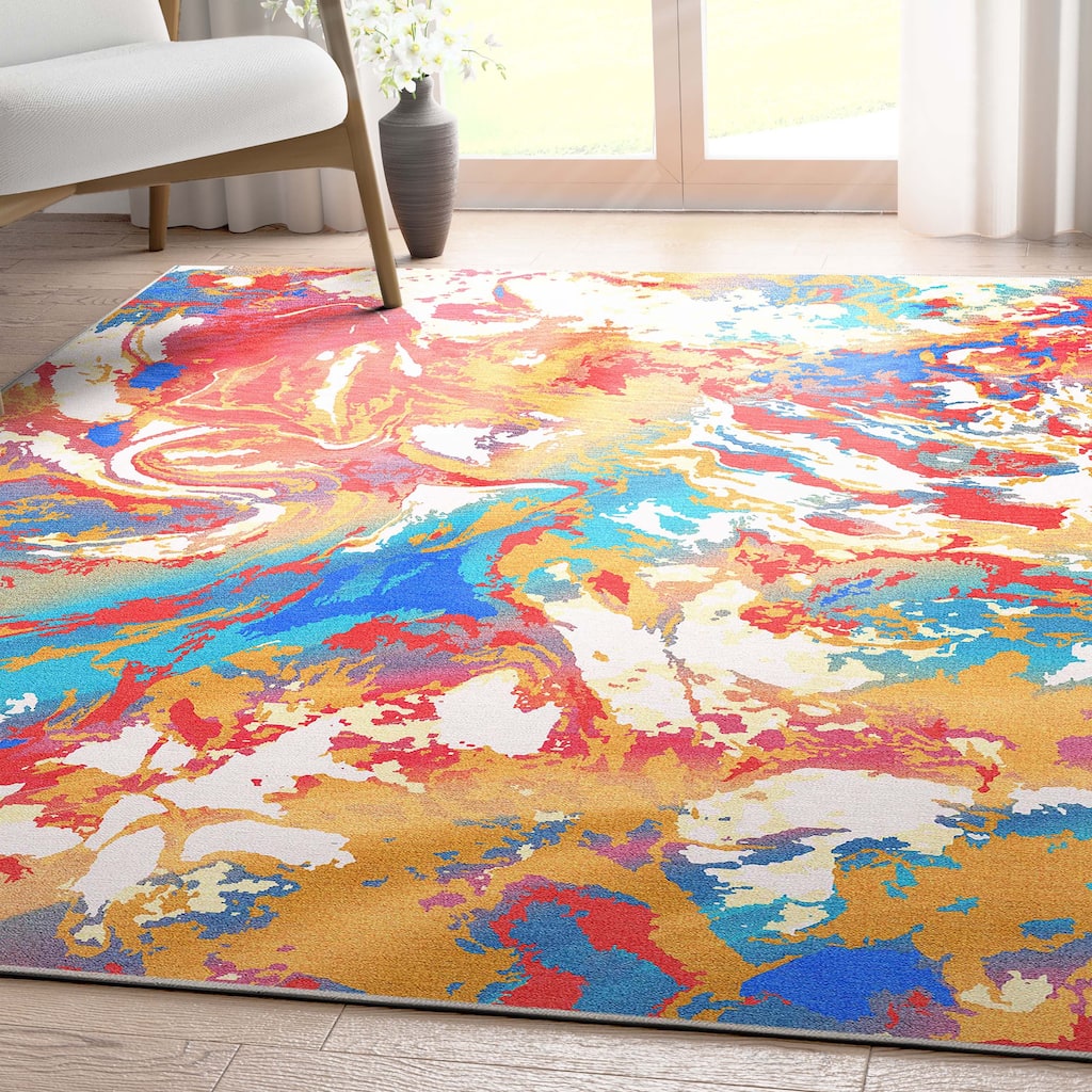 Well Woven Abstract Harmony Modern Boho Marble Flat-Weave Area Rug