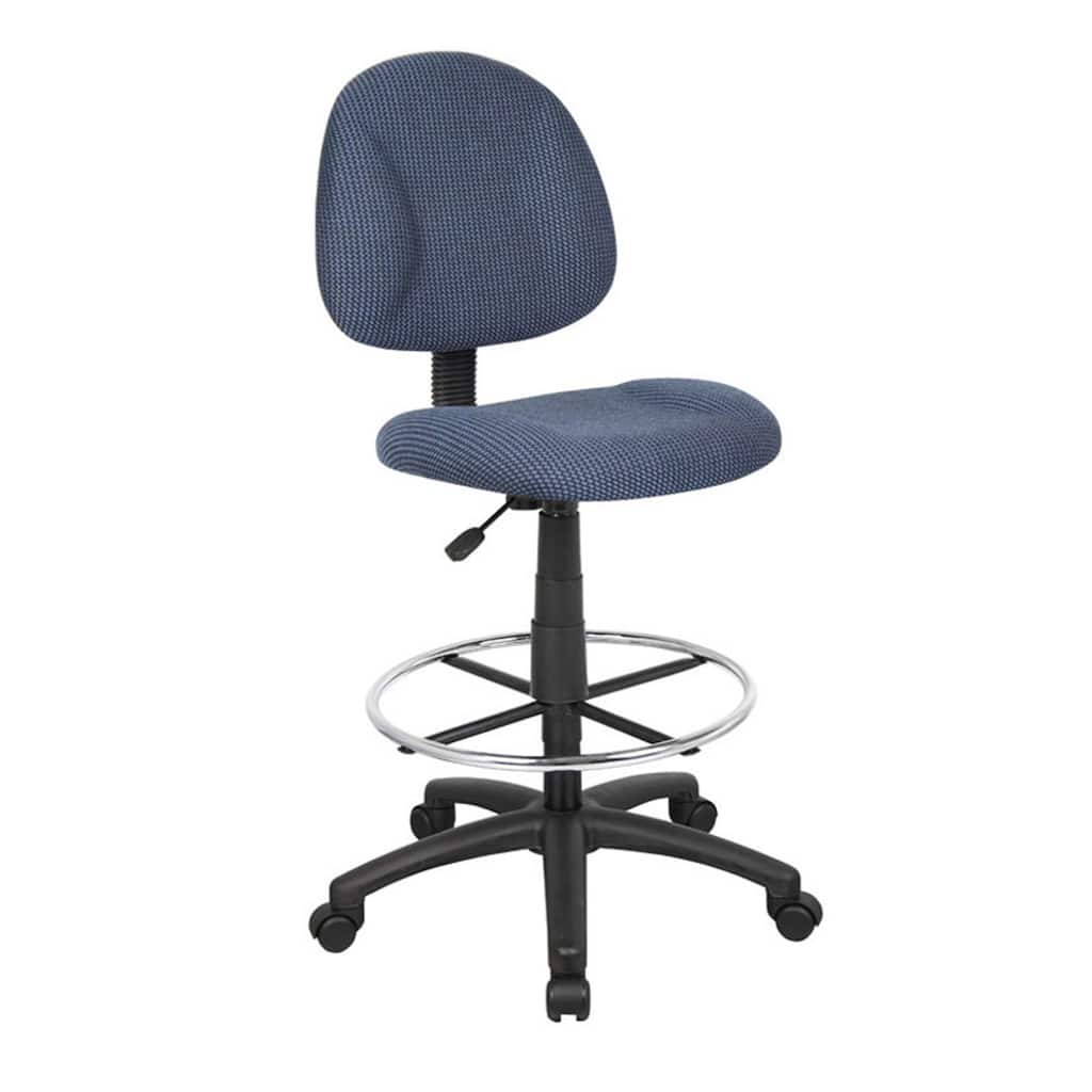Jea Drafting Stool Chair, Blue Tweed, Contoured Back and Footring