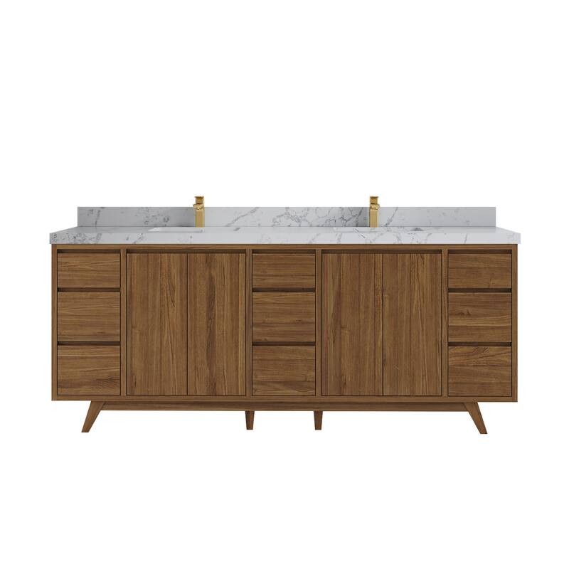 Willow Collections 84 in. W x 22 in. D Madison Teak Double Sink Bathroom Vanity with Countertop