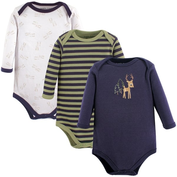 slide 1 of 1, Luvable Friends Baby Boy Cotton Long-Sleeve Bodysuits 3pk, Boy Deer 0-3 Months - Boy Deer