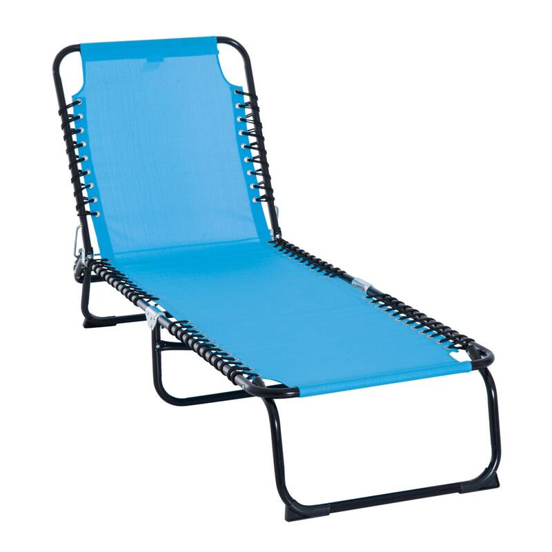 Adjustable Reclining Outdoor Lounge Chair Foldable Portable Camping Poolside Patio with Mesh Fabric and Steel Frame - Blue