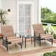 Outdoor Adjustable Cushioned Metal Patio Recliner Lounge Chair - Beige + Table 2