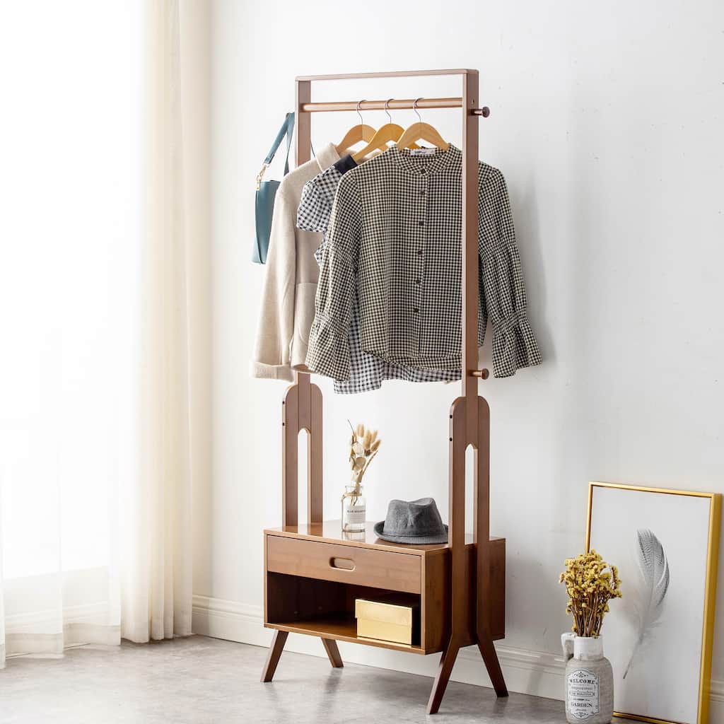 Floor Hanging Clothes Rack, Shoe Bench Clothes Rack All-in-One Multifunctional Clothes Rack