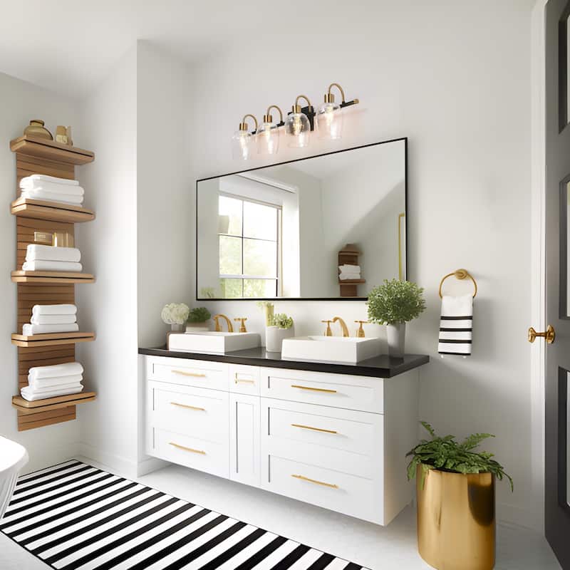 Modern 1/2/3/4-Light Bathroom Vanity Light Black Gold Wine Glass Wall Sconces