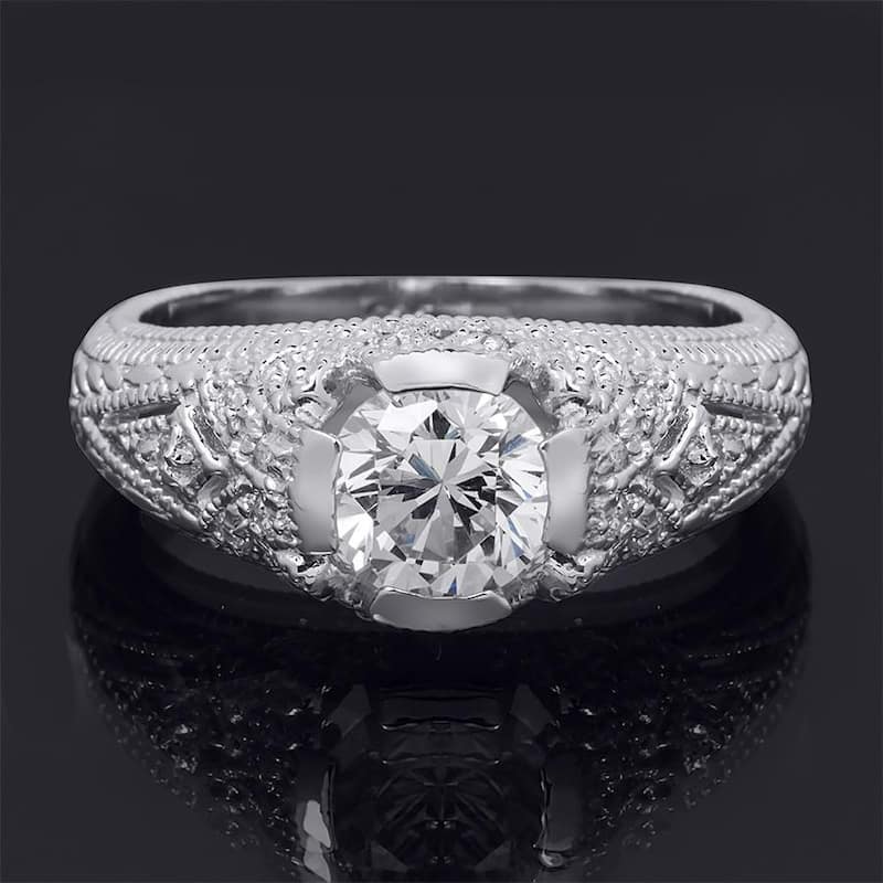 Antique Style Bridal Engagement Ring 2.00 Cart CZ Sterling Silver