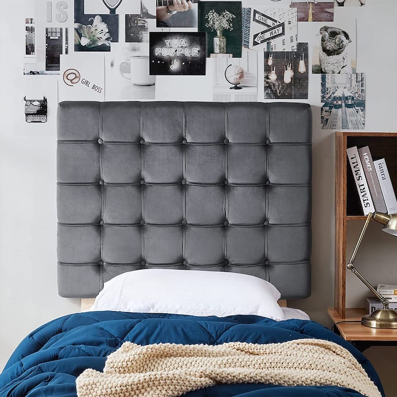 Tavira Allure® College Dorm Headboard - Ribbon Tufted by DormCo - Charcoal Gray