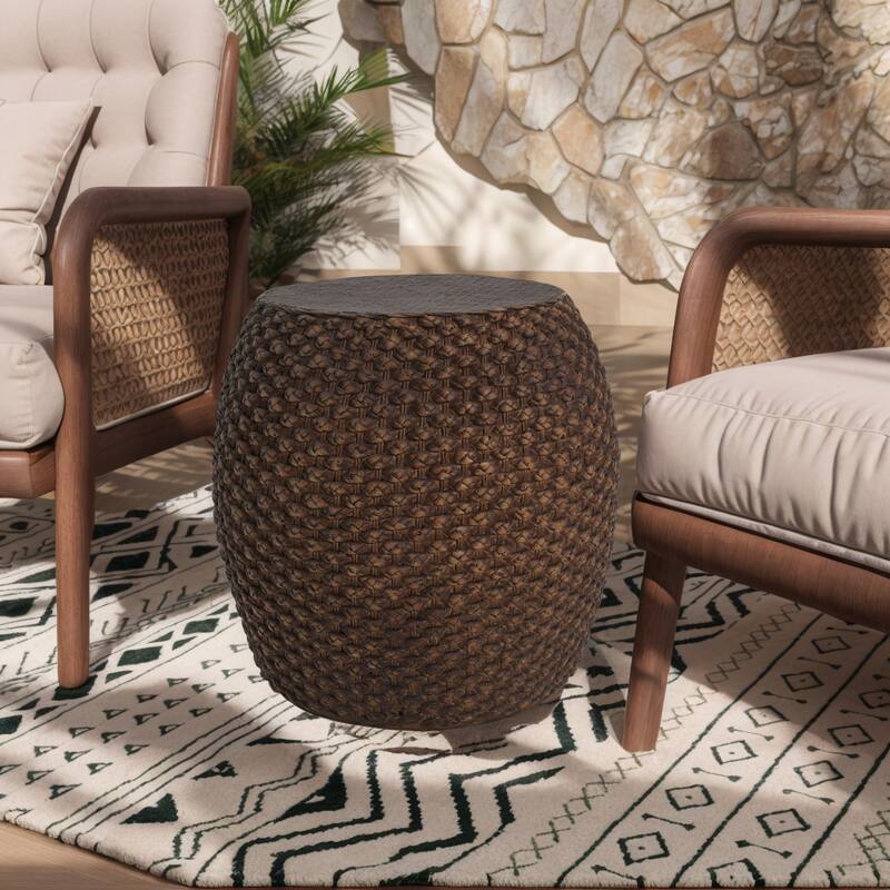 Faux Rattan Side Table for Both Indoor and Outdoor Use, Handmade MgO, Brown - Brown