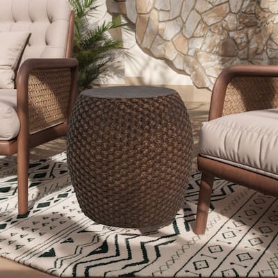Handwoven Faux Rattan Accent Table – Crafted from Durable MgO Material, Perfect for Indoor & Outdoor Decor in Warm Brown‌