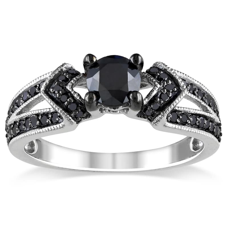Miadora Sterling Silver 1ct TDW Black Diamond Split Shank Engagement Ring