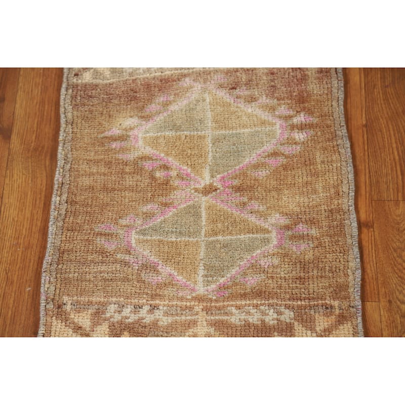 Tribal Brown Anatolian Oriental Foyer Rug Hand-Knotted Wool Carpet - 1'4" x 2'6"