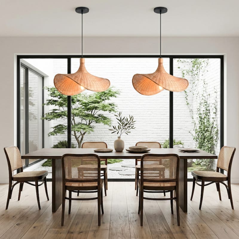 20" Natural Wicker Rattan Adjustable Pendant Light Chandelier for Dining Room