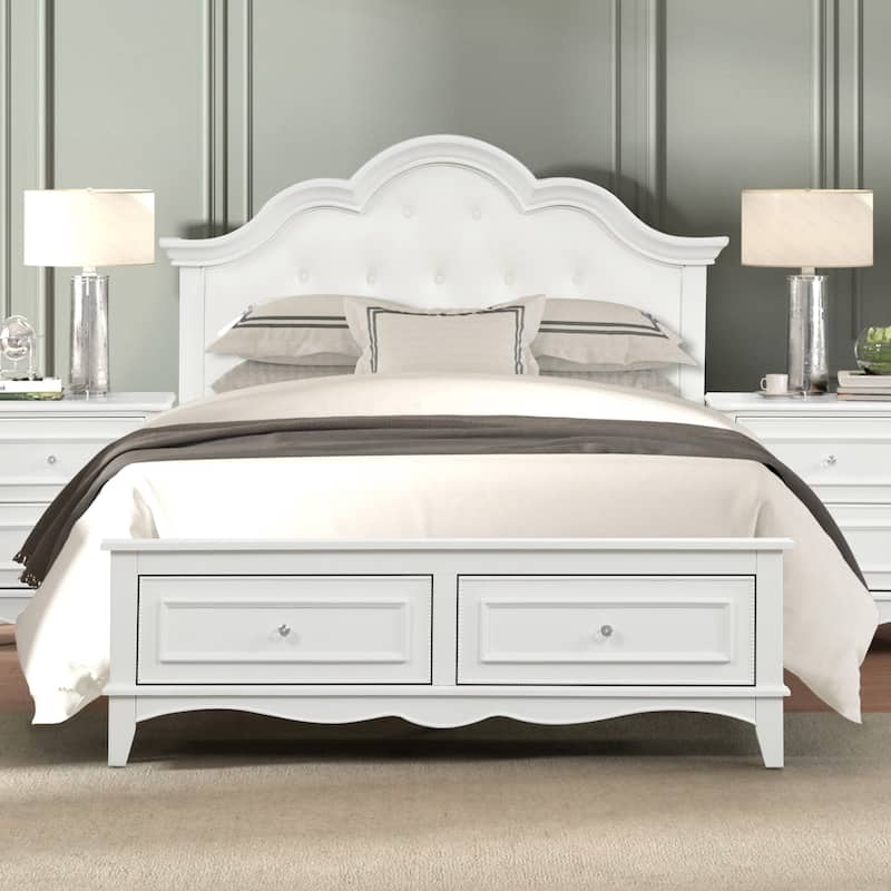 Furniture of America Lindsey Traditional White Storage Platform Bed with Tufted Headboard