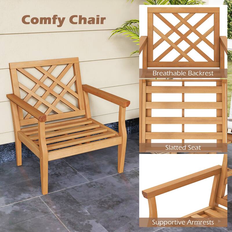 Gymax 2PCS Patio Dinning Chair w/ Cozy Backrest & Armrests Slatted